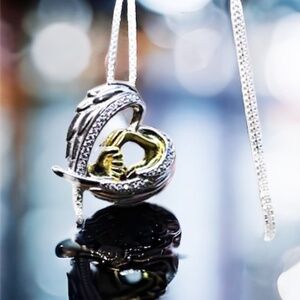 New Handmade Sterling Silver Angel Wings Heart Pendant, New Mom Gift